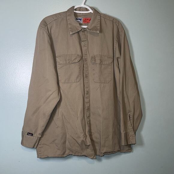 Bulwark ComforTouch Flame Resistant FR Button Up Long Sleeve Shirt Khaki Mens XL - Picture 1 of 8